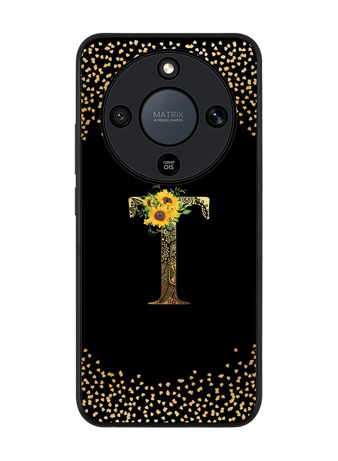 For Honor X9d / Magic8 Lite / X70 Case,Slim fit Camera Protection, Shockproof Thin Phone cover  - Custom Floral Monogram - T ( Black )